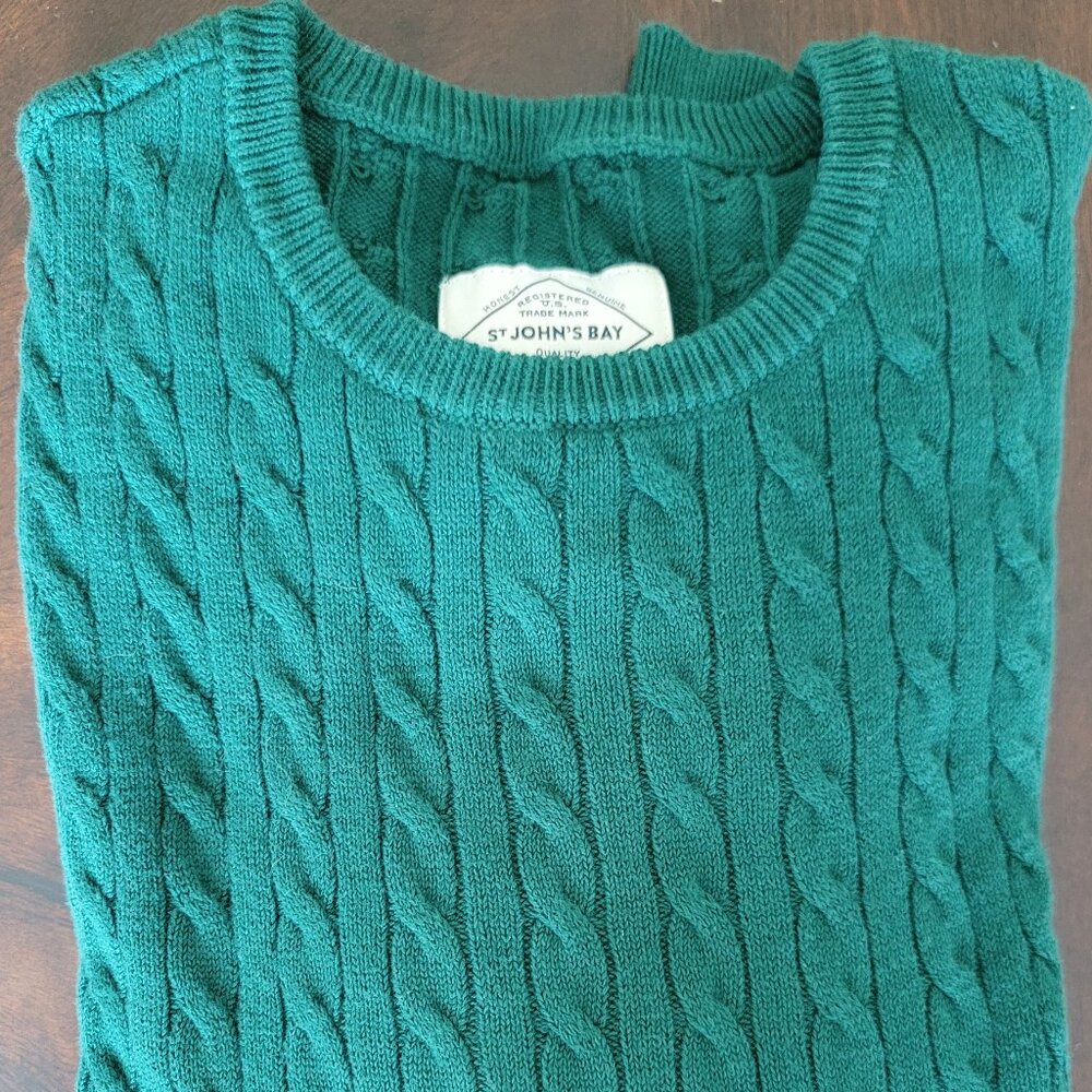 St. John's Bay Men's Cable Knit Evergreen Crewneck Sweater
